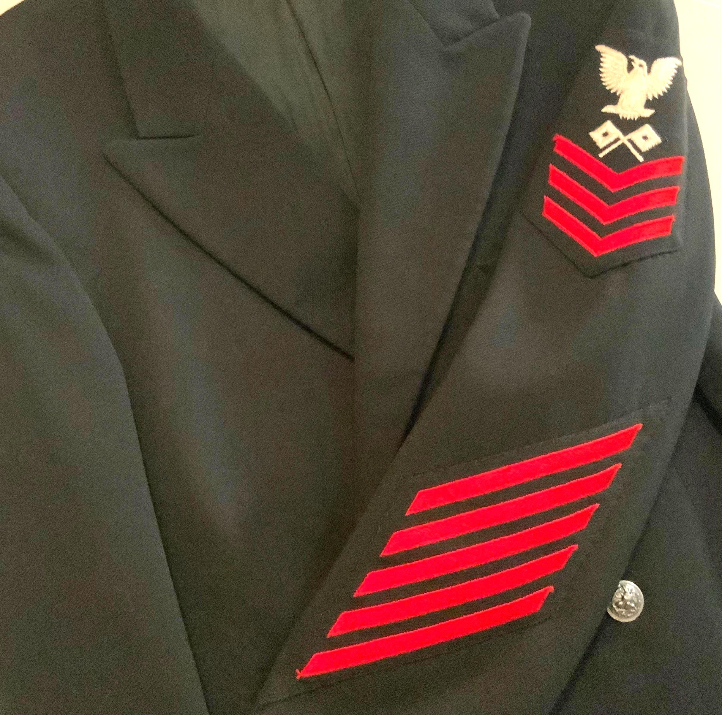 cult gaia light blue dress USN E-8 Seaworthy Gold on Blue CSC Command Senior Chief Rating Badge