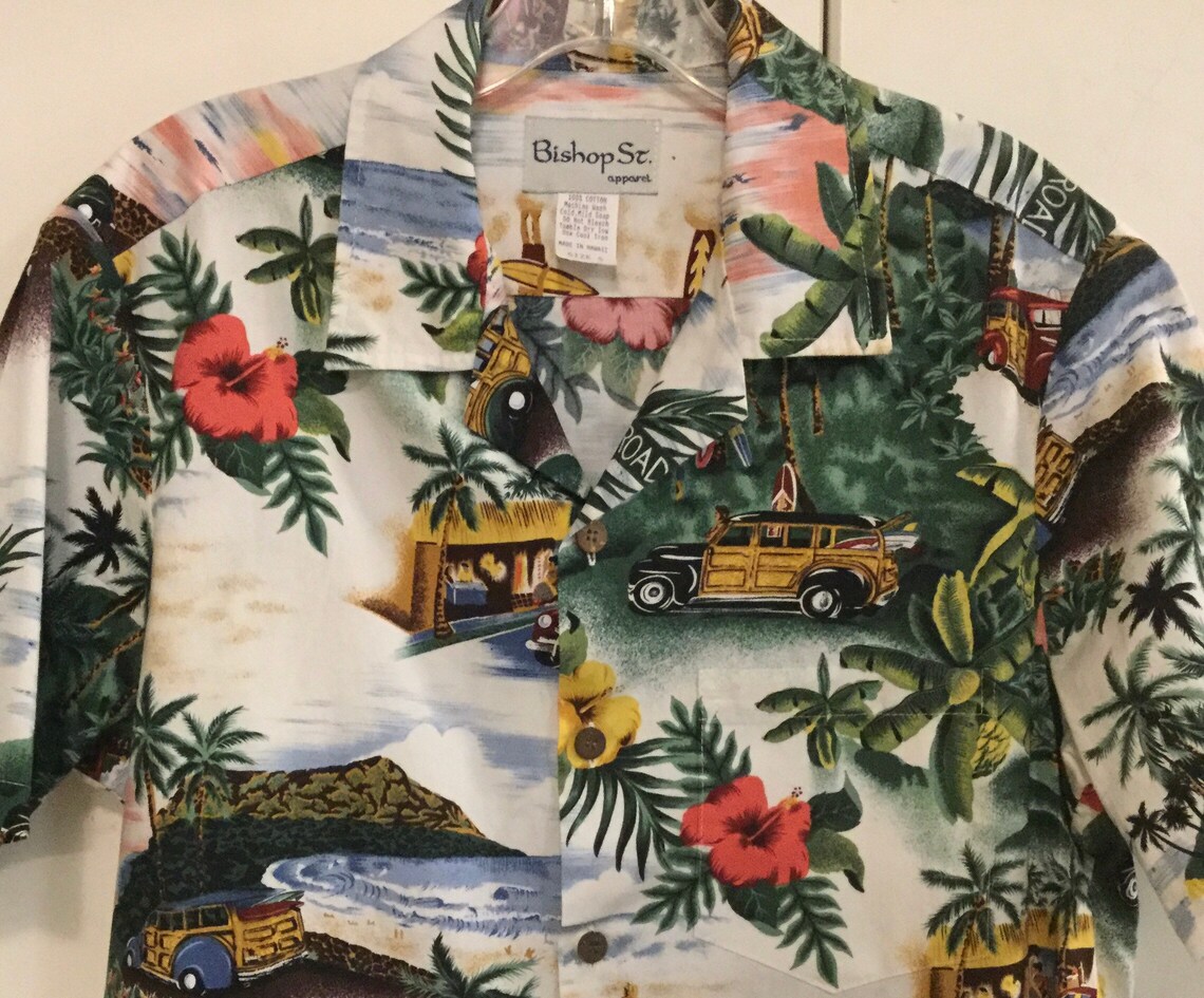 Bishop St Hawaiian Shirt paradise Road Woodie Wagon Auto Car | Etsy