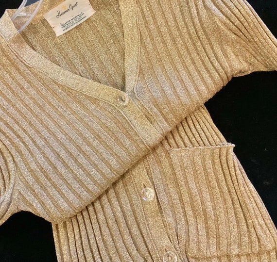 70s Gold Metallic Cardigan Sweater herman Geist Hong Kong Etsy