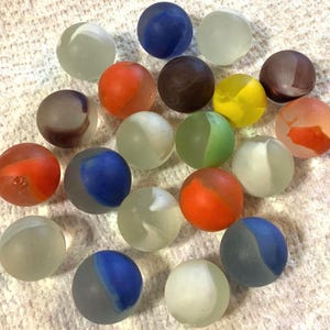 Frosted Glass Marbles/Rainbow White-Orange-Yellow-Green-Blue-Black/20 Piece Set/Small 1/2”/Vintage