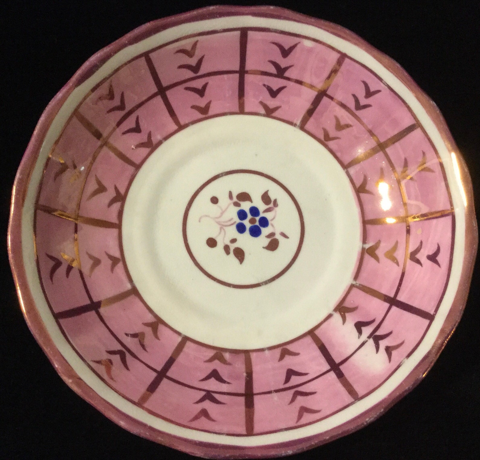 1800s Rare Pink Lusterware Teacup & Saucer Floral Copper Etsy