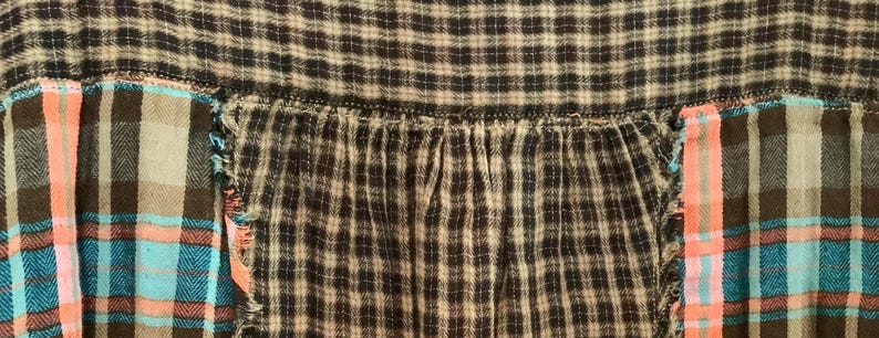 Anthropologie Pilcro Blouse-Shirt/Green Plaid Patchwork & Fringe/Button Up/Long Sleeve/Cotton/Woman Size XSP (chest 40”/Vintage 1980s image 7