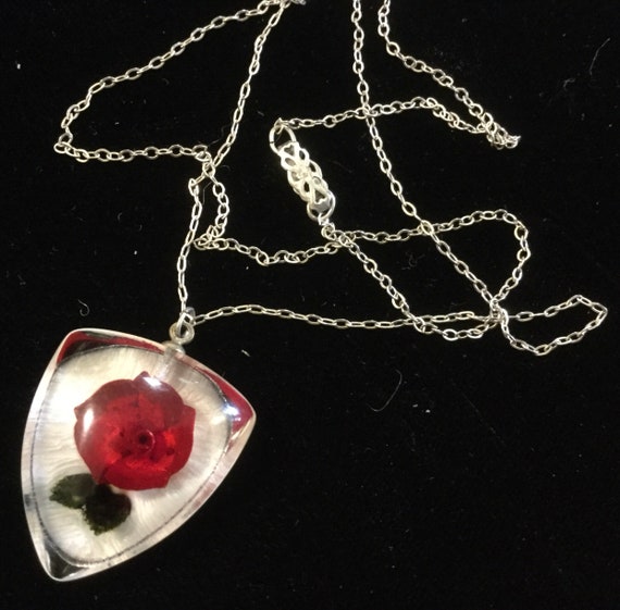 50s Lucite Floral Pendant Necklace/Sterling Silve… - image 2