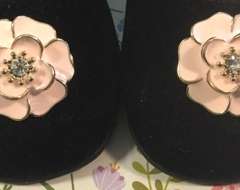 Black Mary Jane Baby Shoes/Velvet with Pink Rhinestone Flowers/ “OshKosh”/Party-Wedding-Easter-Christmas/Baby Size 4/Handmade