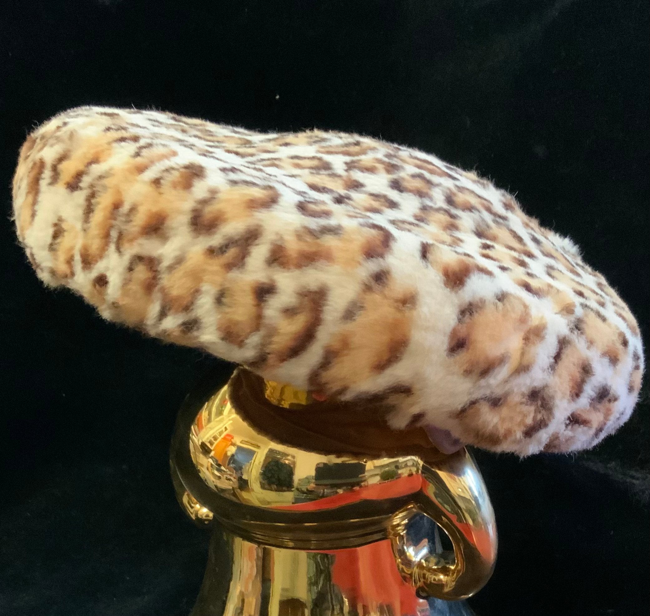 40s Leopard Hat/bowl Hat/pillbox Hat/animal Print Faux Fur 