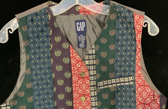 Patchwork Vest/Quilted/GAP/Necktie-Style Striped … - image 3