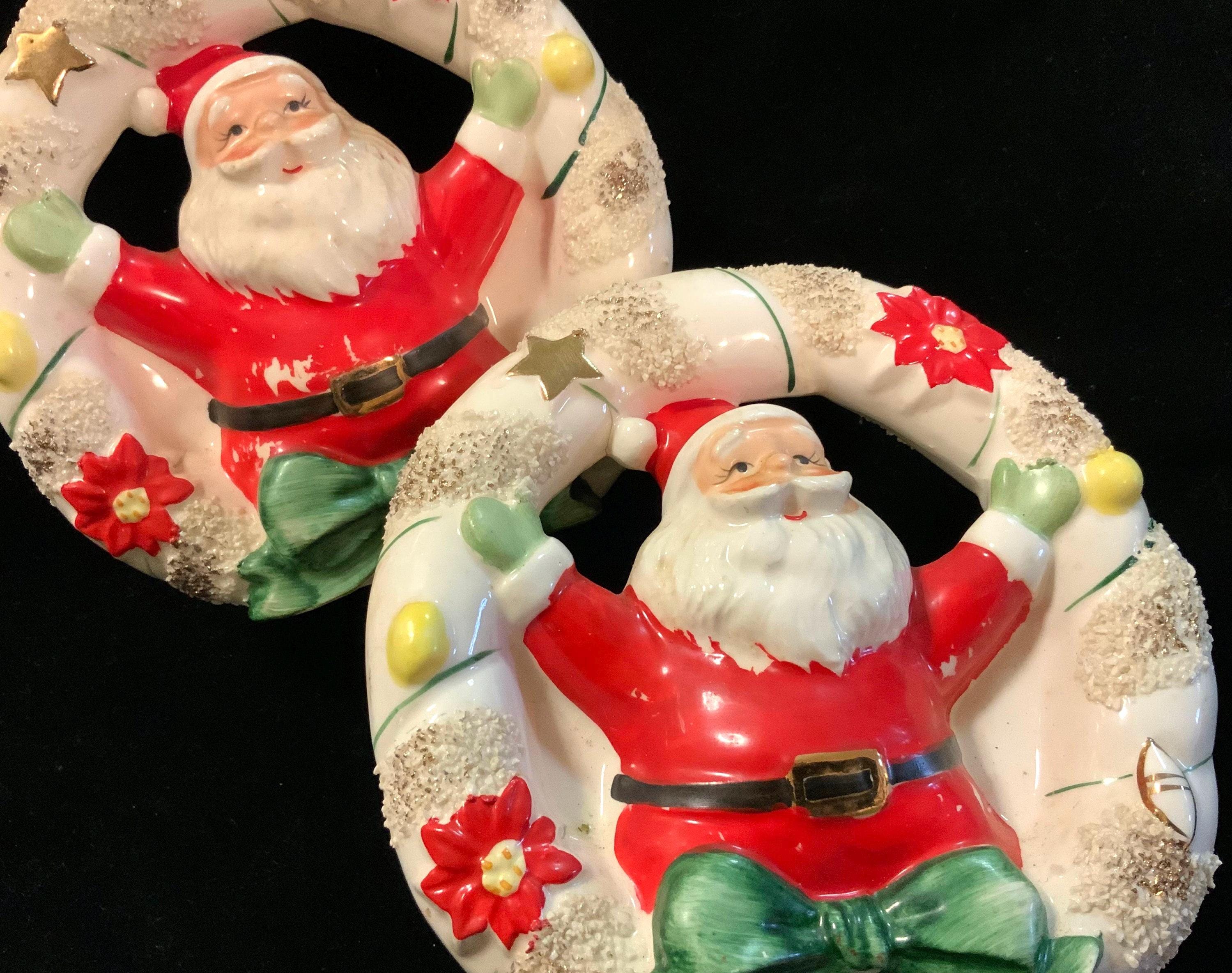 Christmas Vase Planter Set/santa Claus Wreath/relpo/ceramic