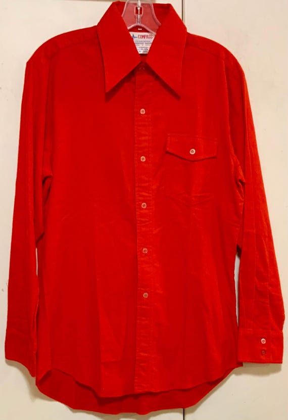 Red Flannel Shirt/Solid Red/Compass/Button Up/Dag… - image 3