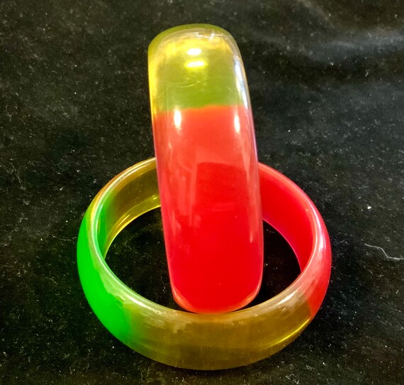 Plastic Bangle Bracelet/Matched Set/Neon Fluoresc… - image 4