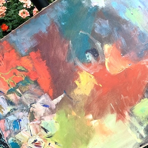 Vintage Ballerina Painting/Original Oil/Ballet Dancer/Abstract/IImpressionist/Stretched Canvas/Unframed/Large 16x20”/Mid-Century 1950s