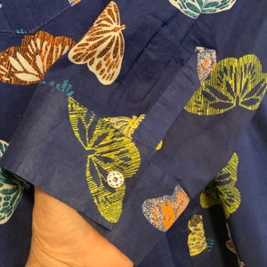 Blouse-Shirt-Top/Blue Butterfly Print/Button Up/“Jacklyn Smith”/Cotton/Collar/Long Sleeve/Woman’s XXL (chest 46”) Vintage 1970s image 8