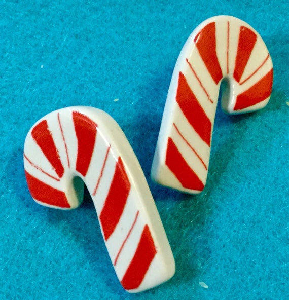 CANDY CANE Bow enamel Holiday Christmas pierced earrings 925 hooks Handcrafted CANDY CANE Bow enamel Holiday Christmas pierced earrings 925 hooks Handcrafted