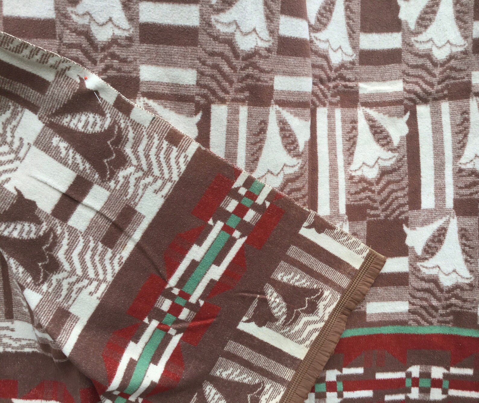 1940s Blanket Esmond Warmspun Brown Lily Flower Geometric Etsy