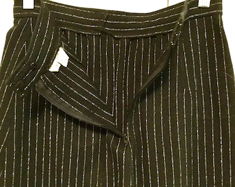 Black Metallic Skirt/Silver Pin-Stripe/A-Line/Wool/Formal Dressy Evening Wear/Winter/Woman's Size 10 (waist 28”) Vintage 1960-1970s