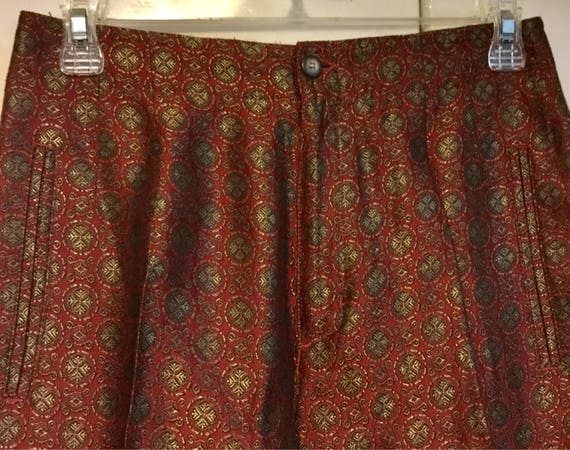 1980s Red Print Pants-slacks/tapestry Damask liz Sport High Rise