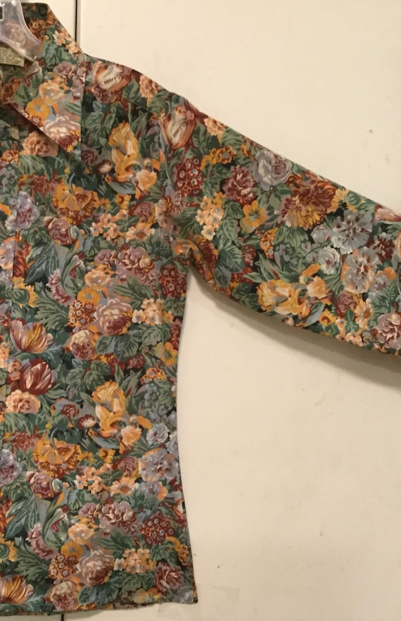 1970s Floral Print Blouse/Polyester/Dagger Collar… - image 5