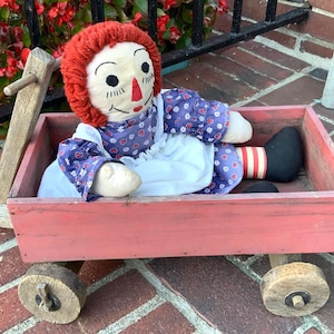 Red Wagon Toy/Wood/Primitive/Country Farmhouse Folk Art Decor/Small 20”/Handmade/Vintage