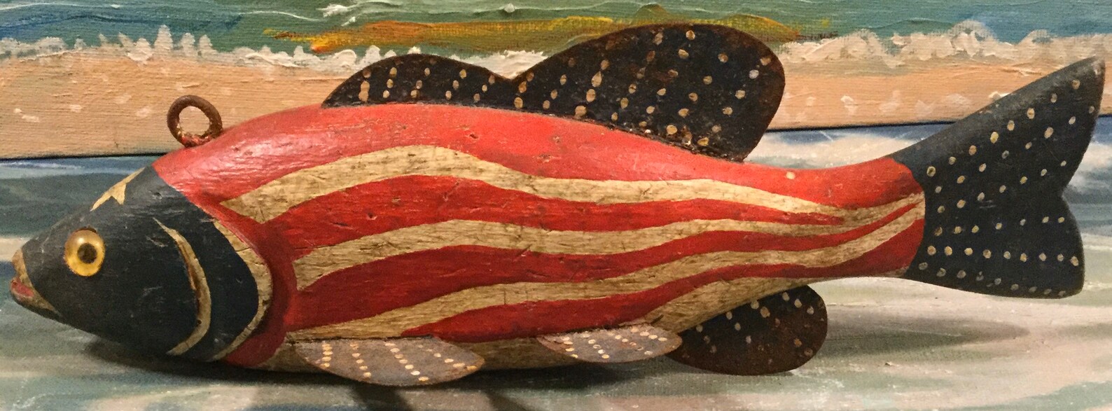 Vintage Patriotic Fish Decoy Hand Carved Wood Ice Spearing Etsy