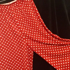 Pants-Slacks-Trousers/Red Polka Dot Print/Wide Leg/Dutchmaid/Polyester/High-Rise/Elastic Waist/Pull On/Woman’s Size 15/Vintage 1970 image 4