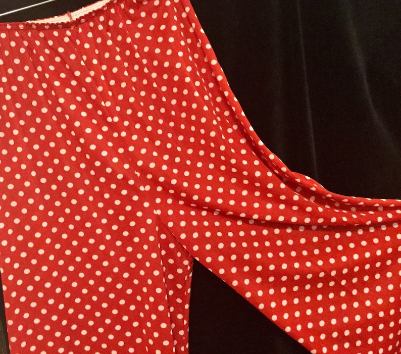 Pants-Slacks-Trousers/Red Polka Dot Print/Wide Leg/Dutchmaid/Polyester/High-Rise/Elastic Waist/Pull On/Woman’s Size 15/Vintage 1970 image 4