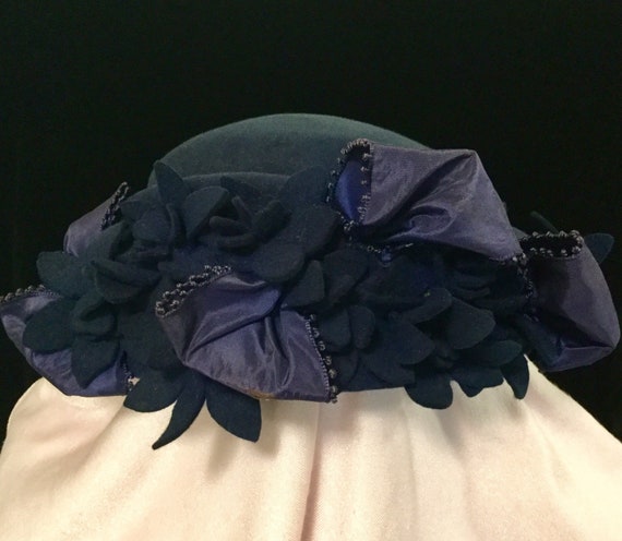 1950s Blue Floral Hat "Diem Original" Woman's Mil… - image 4