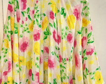 Floral Print Maxi Skirt/Pink Rose Flower & Yellow Silk/“Baldanza”’/Long-Full/Woman's Size 6 (Waist 25”) Summer/Vintage