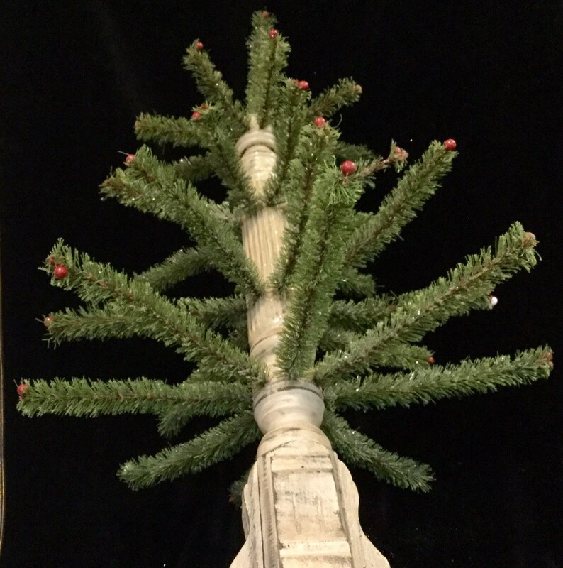 Bottle Brush Tree/christmas Tree/tabletop/pine Branches/greenwhite/wood