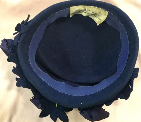 1950s Blue Floral Hat "Diem Original" Woman's Mil… - image 9