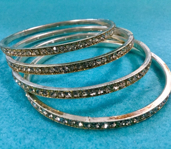 Rhinestone Stacking Bangle Bracelets/Clear Crysta… - image 1