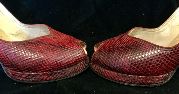 40s Red Snakeskin Shoes-High Heels-Platform-Pumps… - image 6