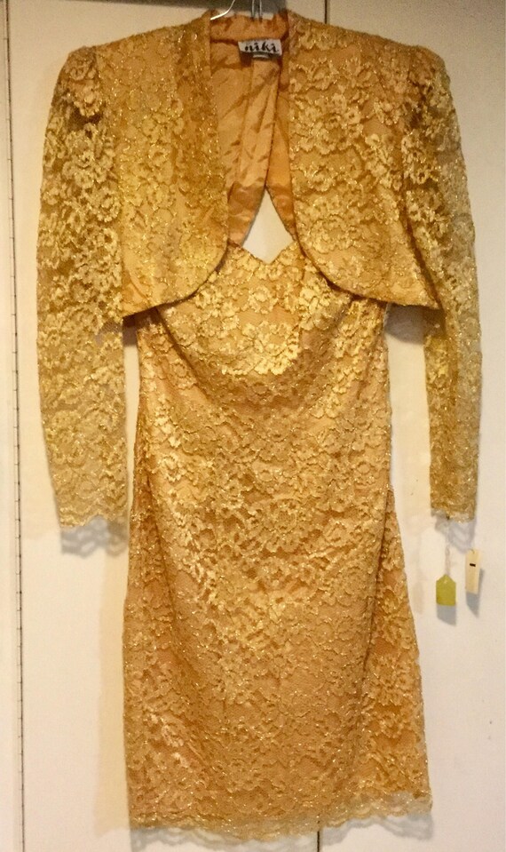 Gold Lace Dress & Jacket/Prom Dress/Cocktail Dres… - image 2