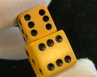 40s Butterscotch Bakelite Dice/Die 2 Piece Set/Size 1/2” & 5/8”/Square Edge/Jewelry Charm or Craft Supply/Vintage