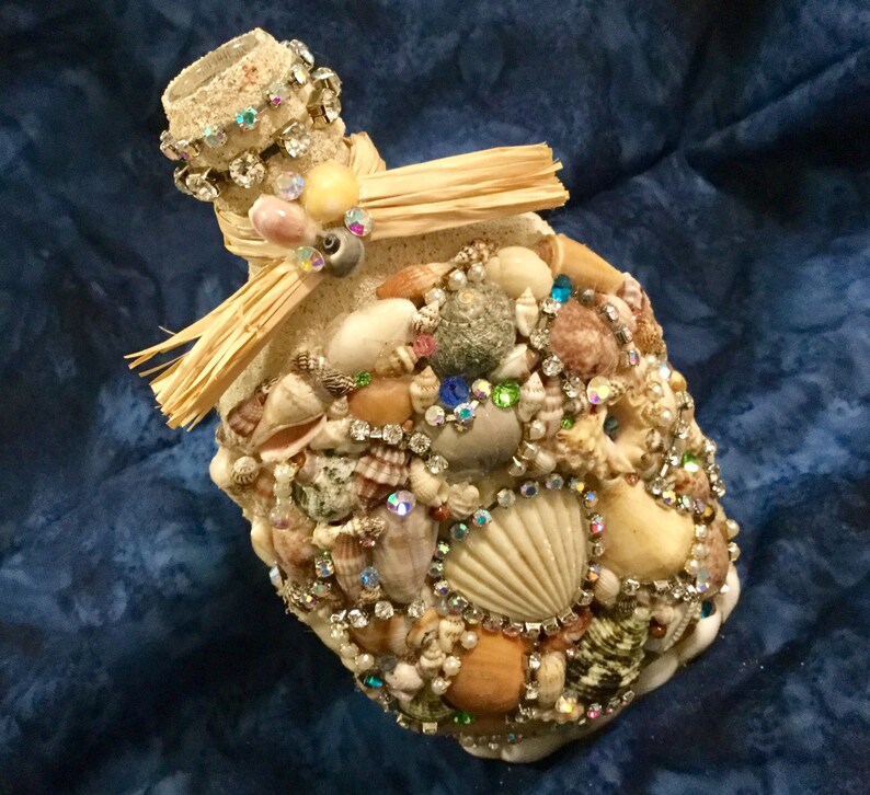 Shell Bottle Vase Seashell Art Bead Encrusted Bedazzled Etsy