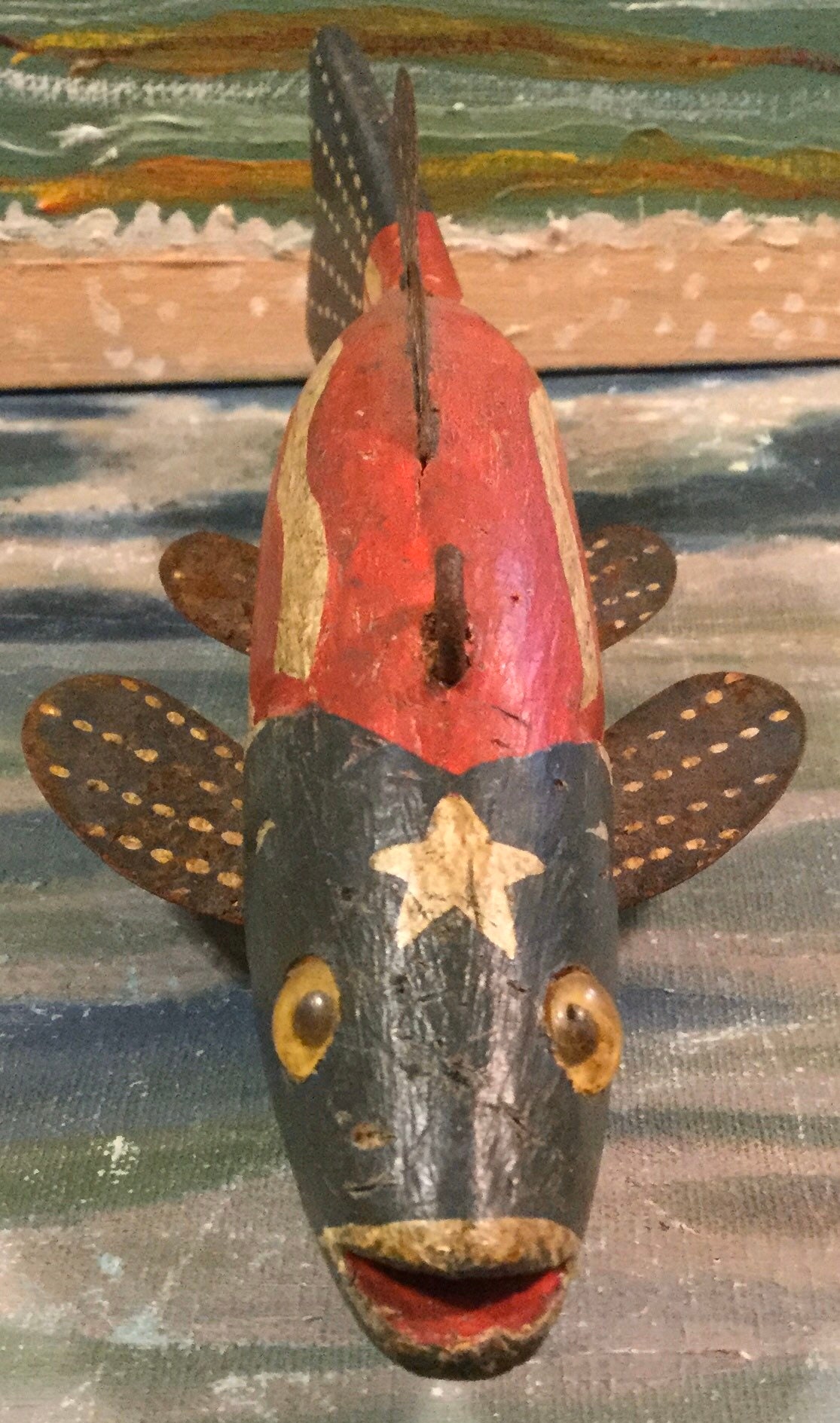 Vintage Fish Decoy/wood Fishing Lure/ice Spearing/usa Flag Patriotic Folk  Art/hand-carved/america July 4th/minnesota/weighted/handmade SET 