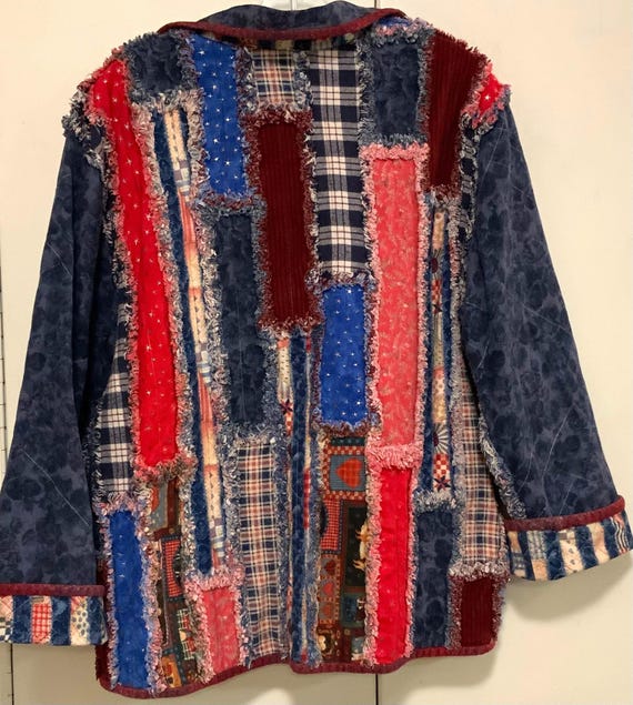 Patchwork Blazer-Jacket-Shacket/Red & Blue Plaid … - image 5