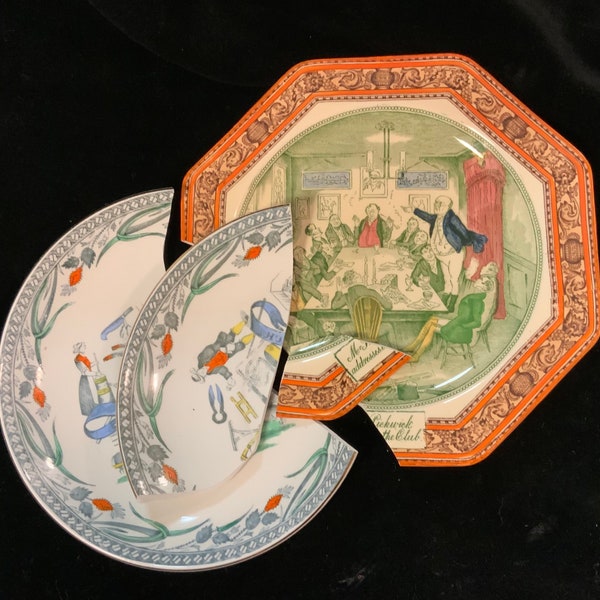 Mosaic Ceramic China Shard Plate Pieces/England/Burgess & Leigh Farmers Arms/Adams Dicken’s Pickwick Papers/Craft-Jewelry Supply/Vintage