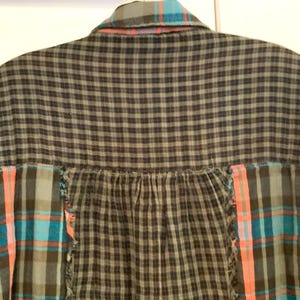 Anthropologie Pilcro Blouse-Shirt/Green Plaid Patchwork & Fringe/Button Up/Long Sleeve/Cotton/Woman Size XSP (chest 40”/Vintage 1980s image 6