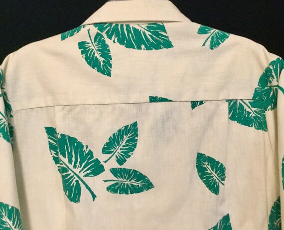 Barkcloth Hawaiian Shirt “Andrade” Tropical Leaf … - image 6