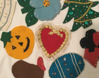 1950 Felt Appliqué Patch/Holiday/Christmas-Easter-Thanksgiving-Halloween-Valentines Day-Birthday-Bridge-Flower/Sequin+Lace+Ribbon/Handmade