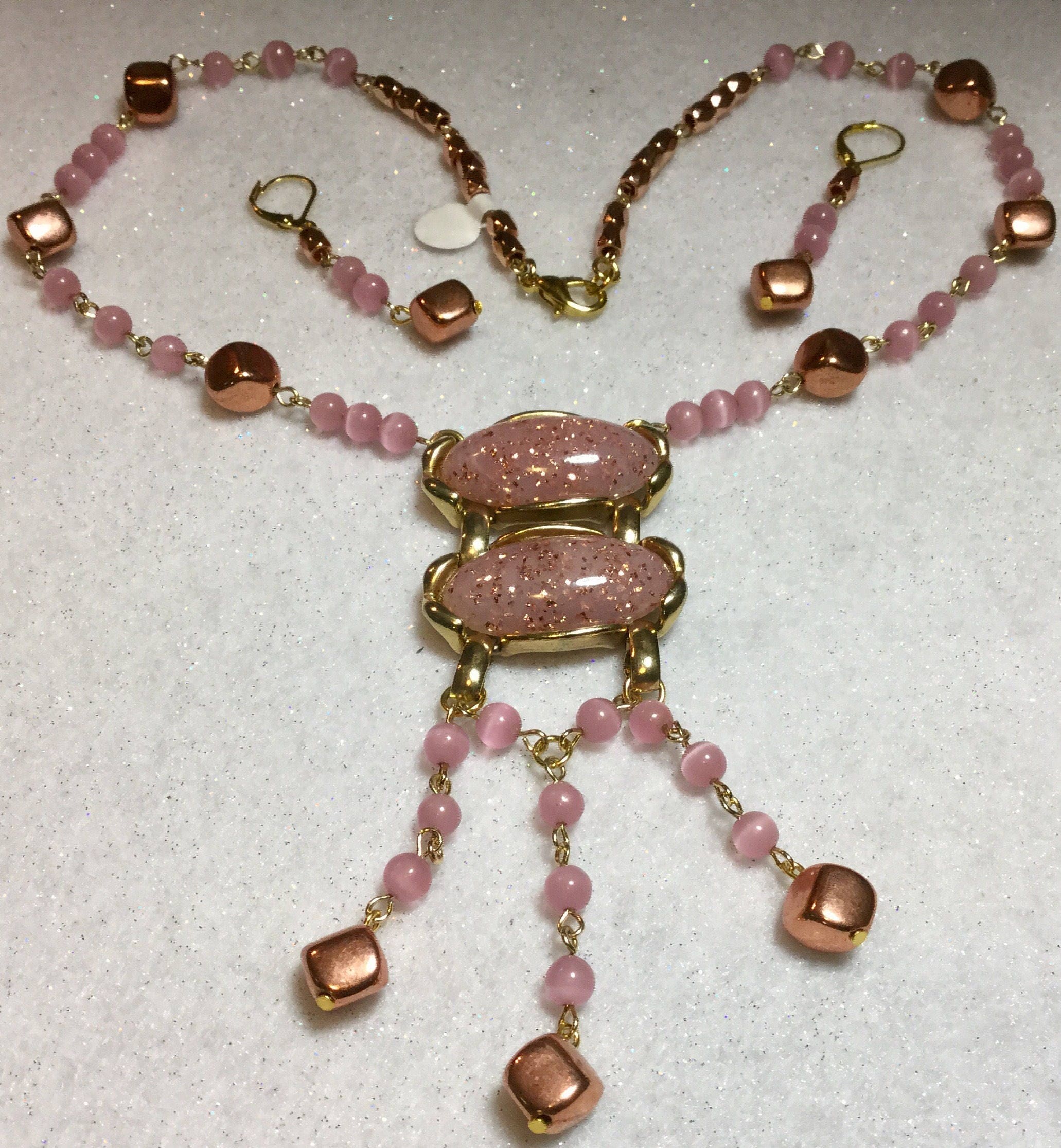 1950s Lucite Confetti Necklace Pendant & Earrings Tassel Pink Etsy