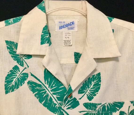 Barkcloth Hawaiian Shirt “Andrade” Tropical Leaf … - image 3