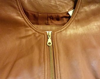 SALE—Leather Vest/Brown-Camel-Tan/Zipper “Lord & Taylor" Fall-Winter/Woman's Size Medium (chest 38”) Vintage