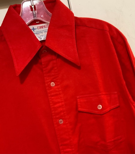Red Flannel Shirt/Solid Red/Compass/Button Up/Dag… - image 4
