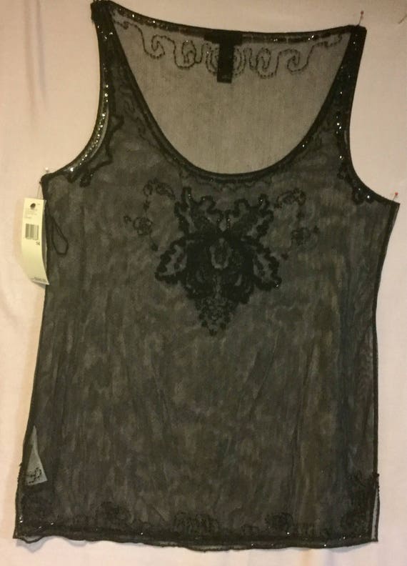 Black Bead & Lace Tank Top Blouse/"DKNY"/NWT/Shee… - image 6