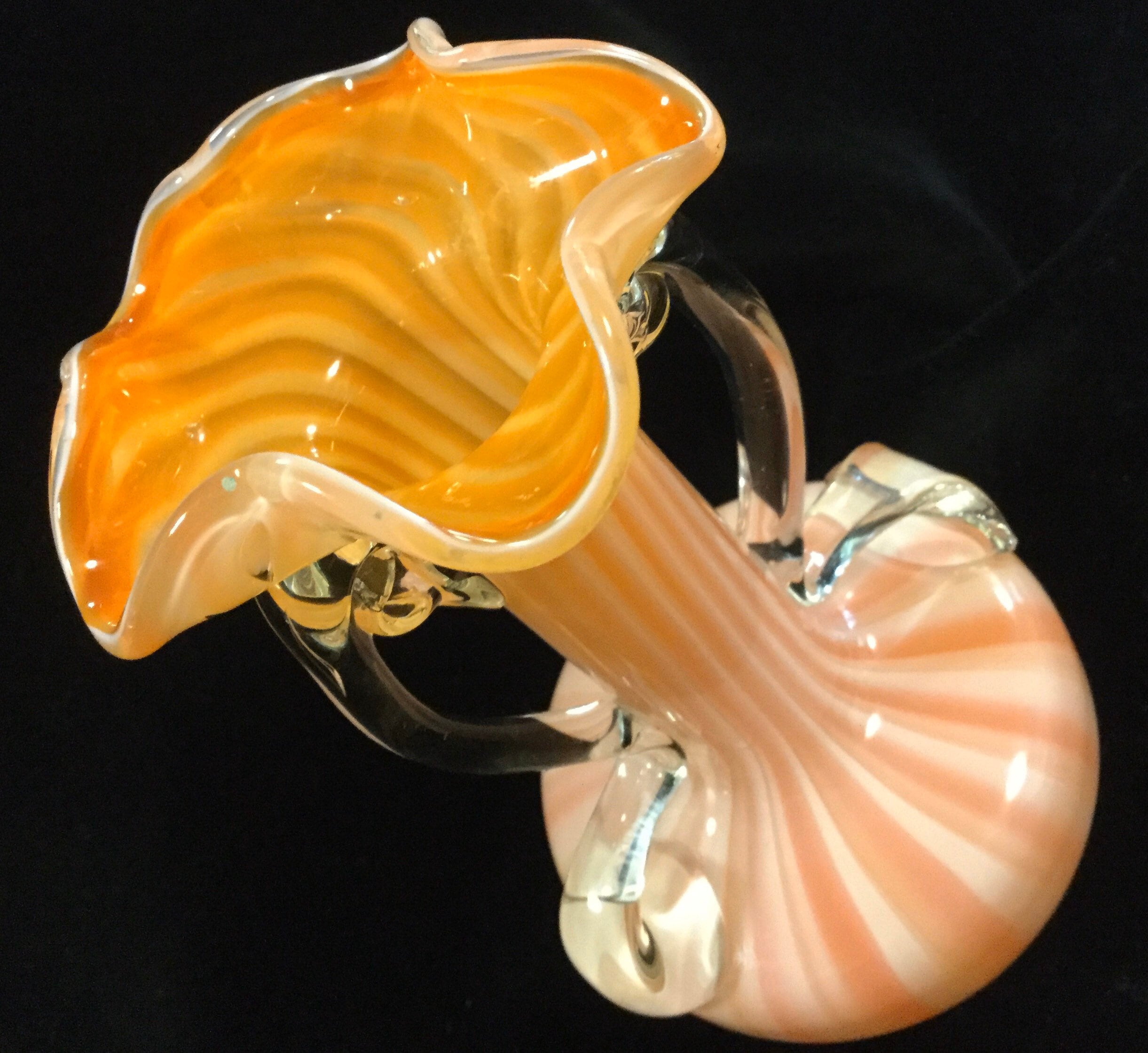 1900s Orange Art Glass Vase Stourbridge Victorian White Swirl Etsy