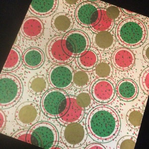 Christmas Gift Box/Paper & Cardboard Ephemera/“Art Deco” Red-Green Atomic Polka Dot Print/Xmas Decor/2x9x10”/Vintage 2pc SET