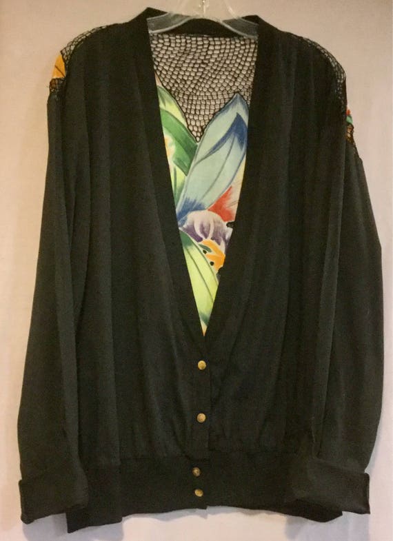 Black Floral Cardigan Sweater-Shacket-Jacket-Coat… - image 3