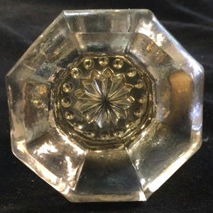 Glass Doorknob Hardware Set/Octagonal 12 Point Star & Clear Round/Metal Shaft/2 Brass Backplates/Vintage Victorian Antique 1800s