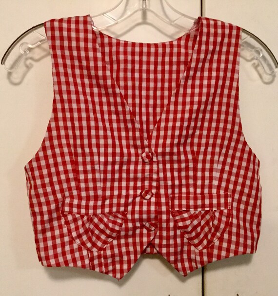 Child Red Vest/HandSewn/Red & White Gingham Check Pr… Gem