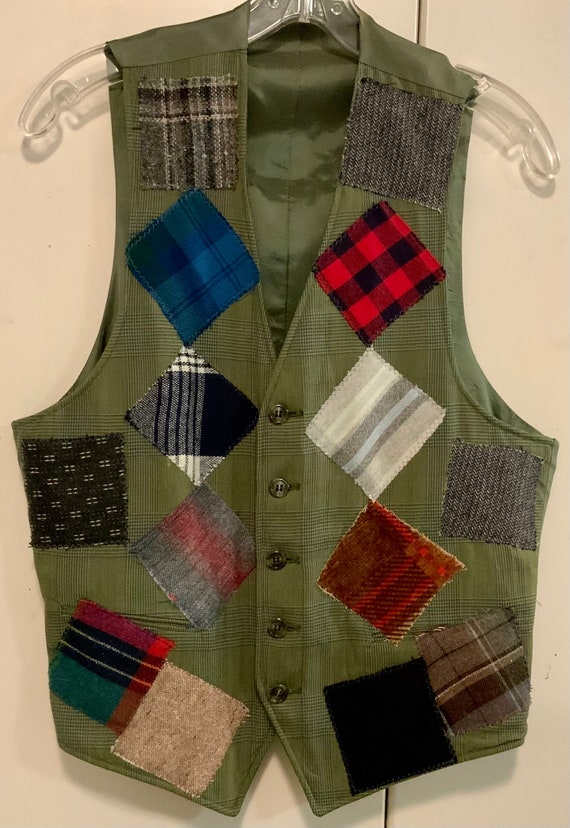 Patchwork Vest/Multicolor Plaid/Wool/Repurposed M… - image 2